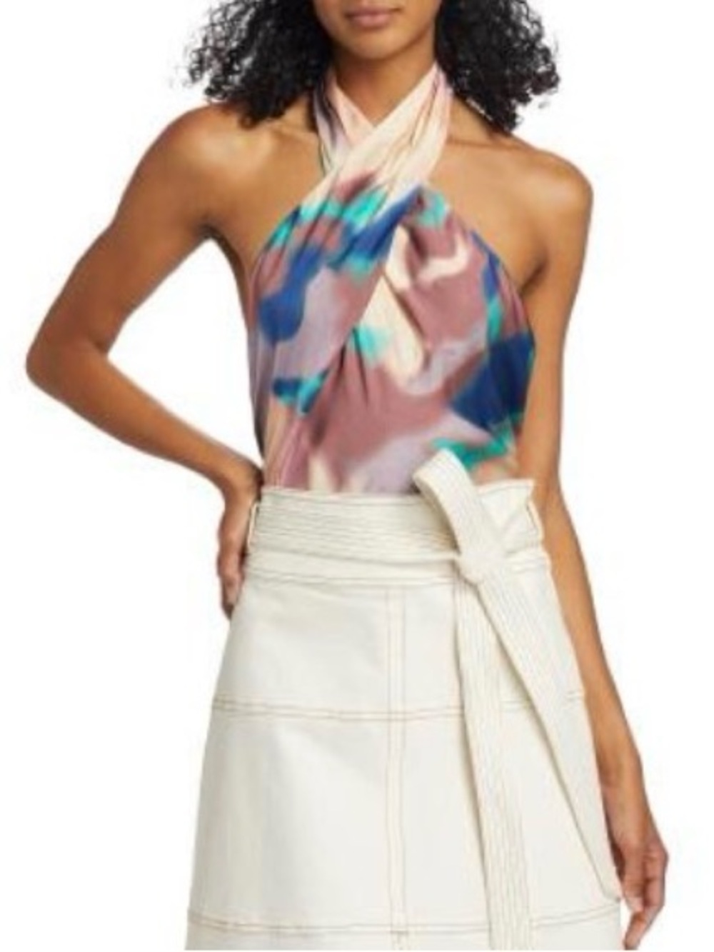 Tanya Taylor NWT Silk Blend Abstract Print Halter Top | Open Back | Size L